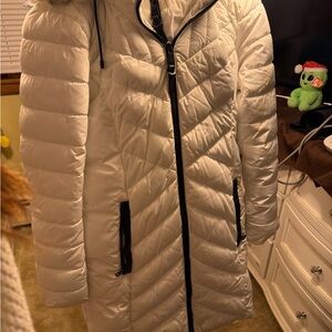 DKNY Women's White Long Puffer Jacket